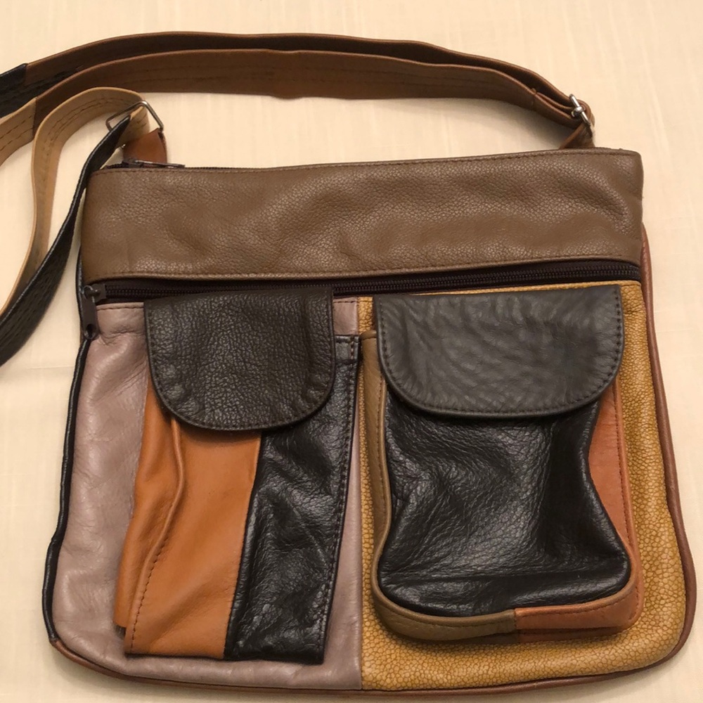 VINTAGE MULTICOLOUR SOFT LEATHER MADE IN MEXICO CROSSBODY SHOULDER BAG - #492